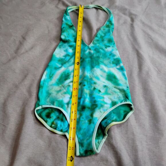 American Apparel Green Tie Dye Bodysuit Small Halter Neck Cotton Blend Festival - Picture 12 of 14